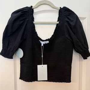 Hill House Aiko Top - Black Smocked Puff Sleeve Blouse, NWT, L